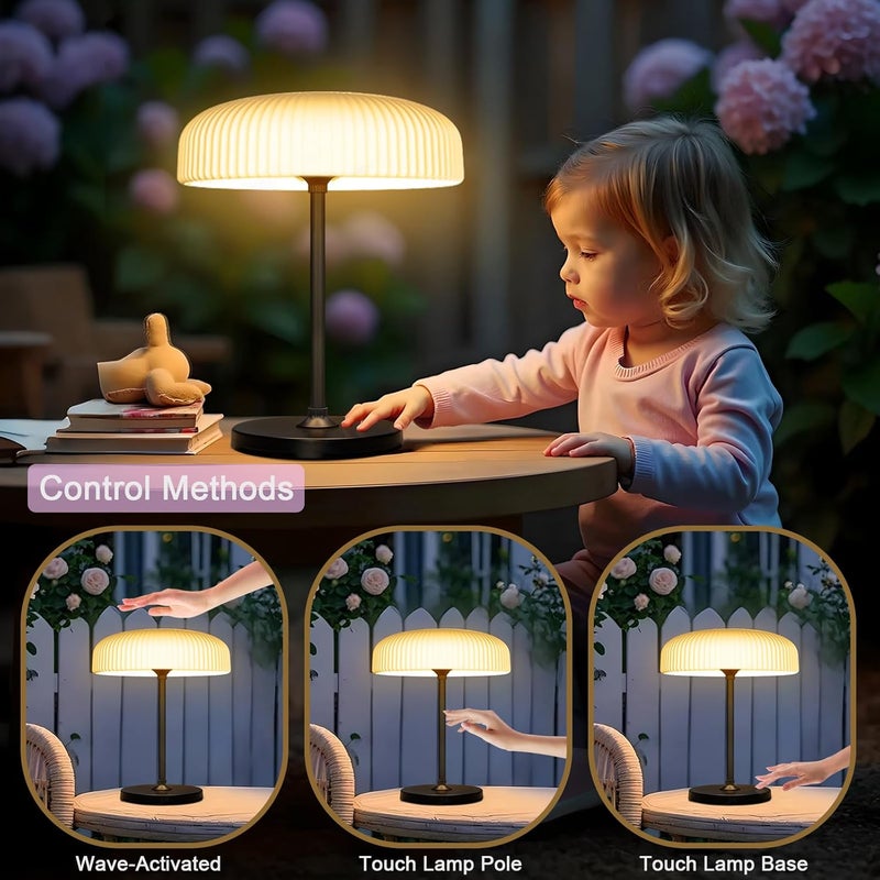 MOLEBIT LED Solar Table Lamp, IP65 Waterproof, Touch Control, 3 Modes, USB-C Charging, White Dome Shade with Black Base, Indoor Outdoor Use (White) - Image 3